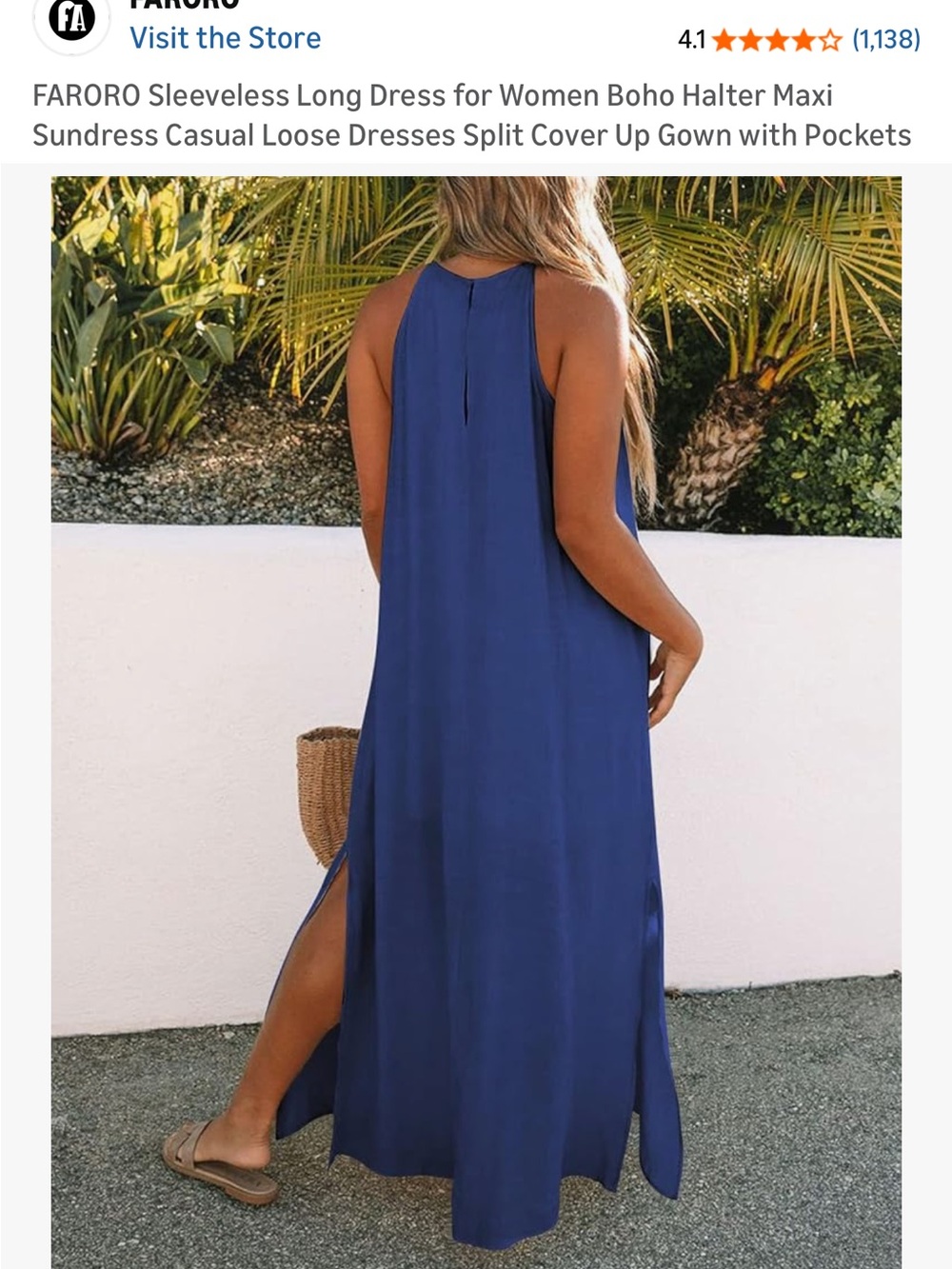 Boho Halter Maxi Sundress in Cobalt Blue - Picture 3 of 4